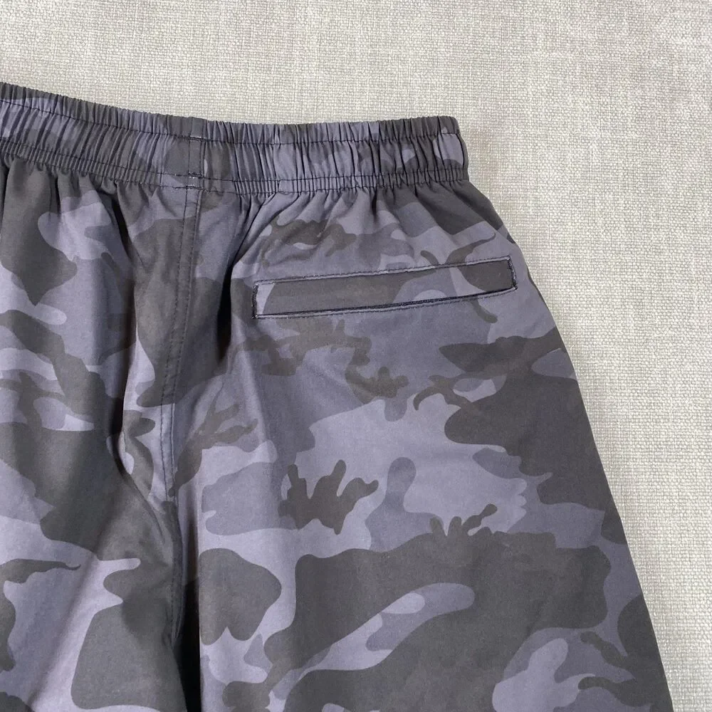 COVE Swim Trunks Mens 28 Gray Camo Elastic Waist Drawstring Stretch Pockets